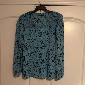Elegant Teal and Black Patterned Blouse
